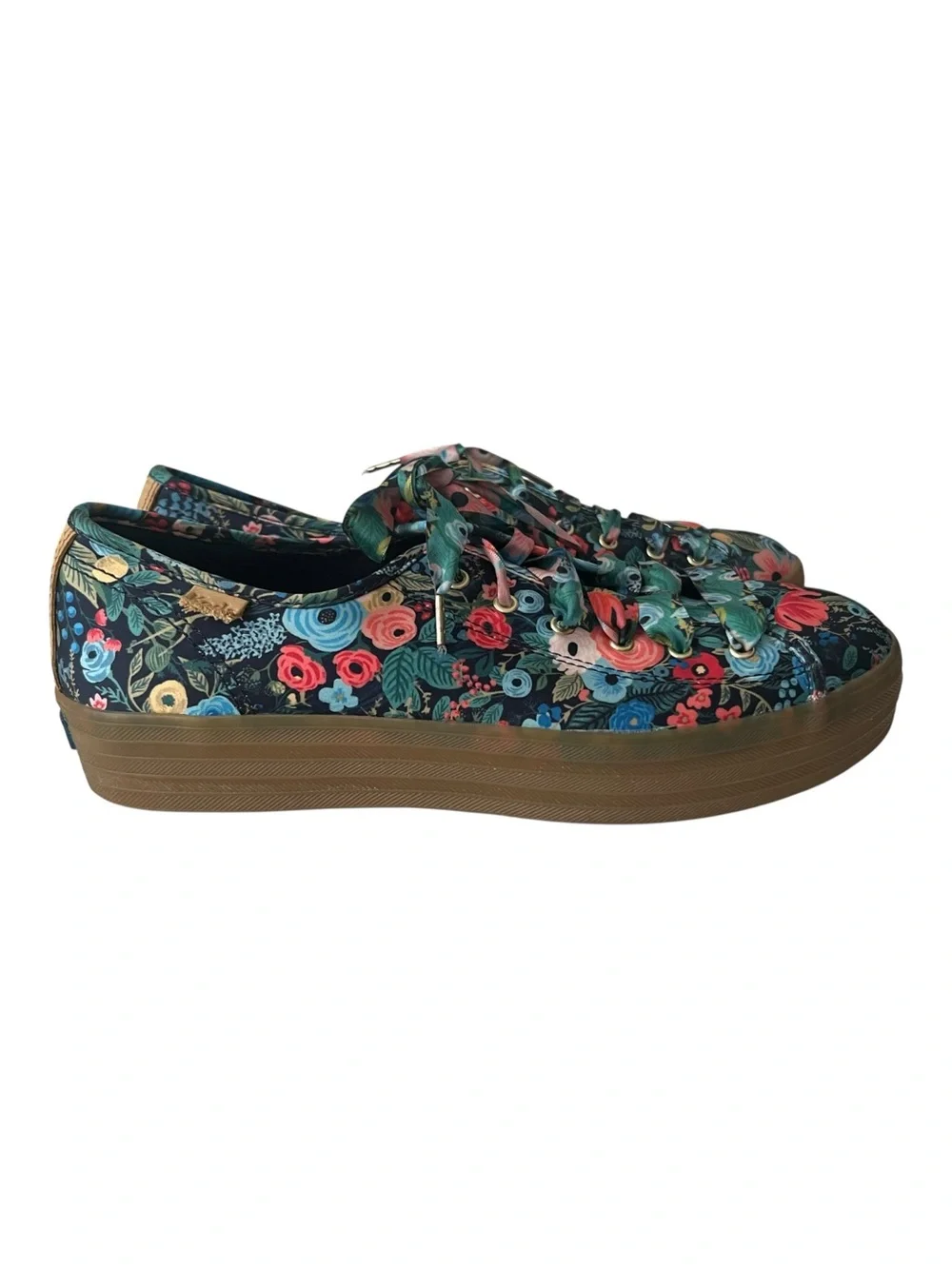 Keds x Rifle Paper Co Garden Party Platform Satin Lace Up Sneakers Shoes Size 9